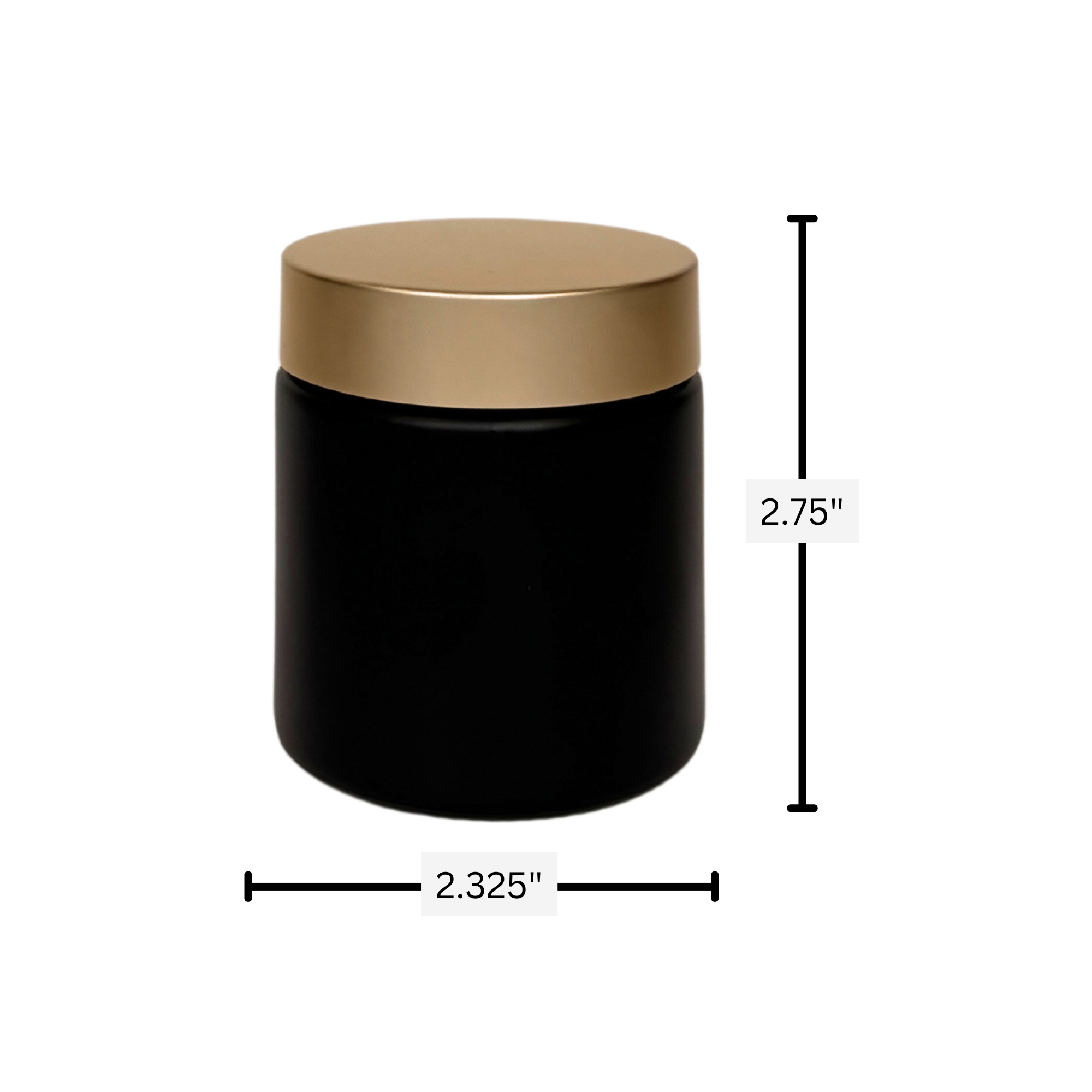 The Bottle Shoppe - Wholesale Jar - 4oz Black Matte Glass Jar Straight Sided w/Brushed Gold Lid 1