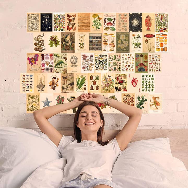 100 PCS Vintage Posters, Collage Kit Aesthetic Pictures, Cottagecore Room Decor for Bedroom, Cute Dorm Photo Wall Decor for Teen Girls, Botanical Wall Art… for wholesale by ShipItFurniture