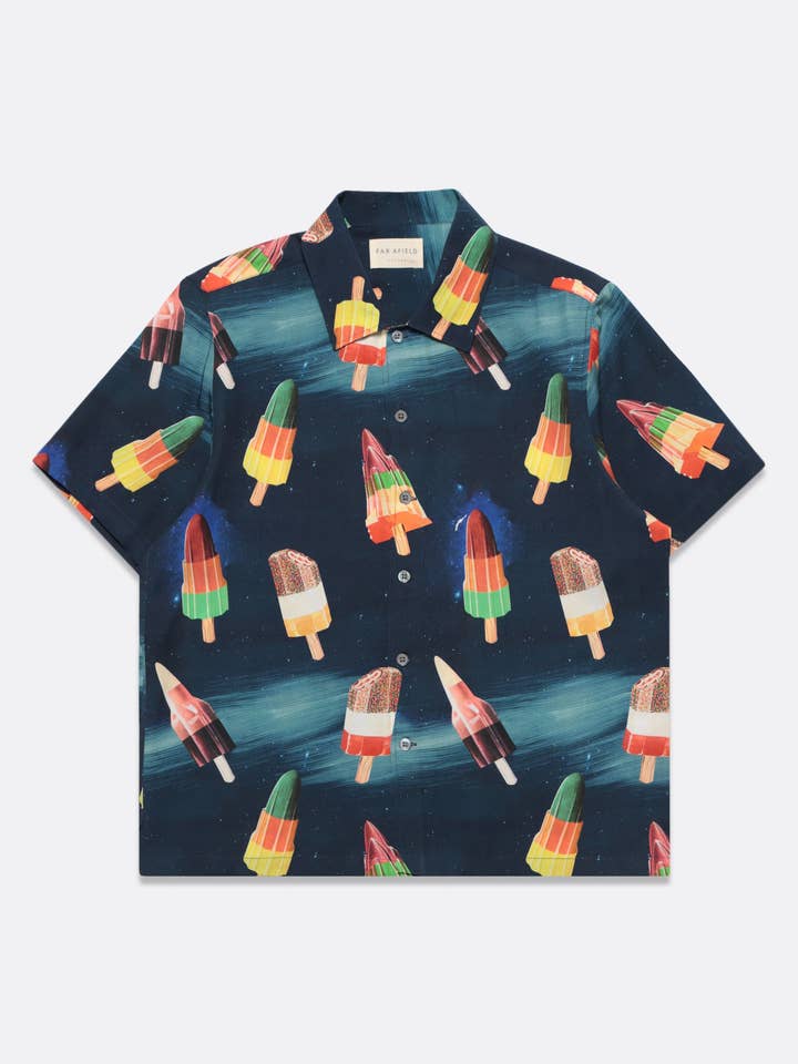 Camisa Busey con estampado de cohetes y piruletas multicolor para venta al por mayor de Far Afield