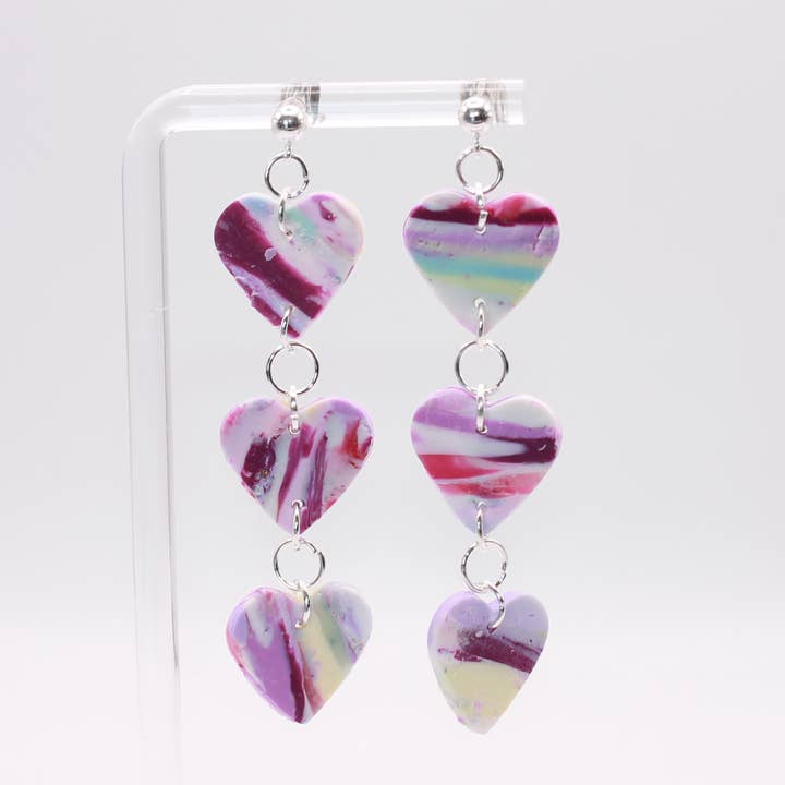 3 Marbled Heart Statement Earring Sterling Silver Ball Stud for wholesale by Abby’s Art Atelier