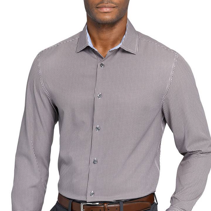 Camisa de Vestir Reciclada com Padrão Xadrez e Elasticidade em 4 Direções por atacado de CON.STRUCT