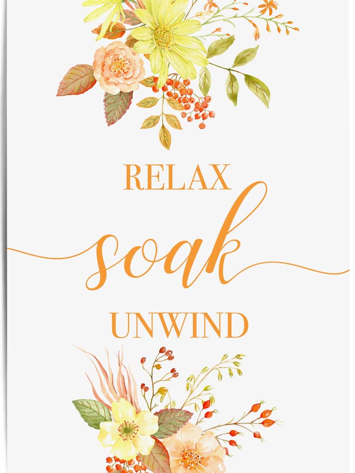 Relax Soak Unwind Orange and Yellow Bathroom Decor for wholesale by THE WALL HABITAT