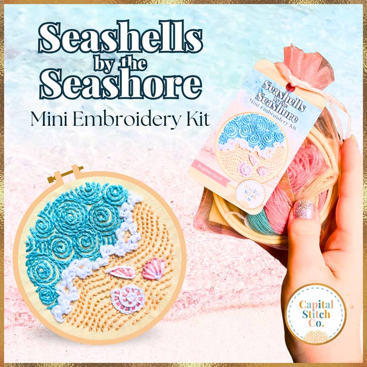 Seashells by the Seashore Mini Embroidery Kit for wholesale by Capital Stitch Co.