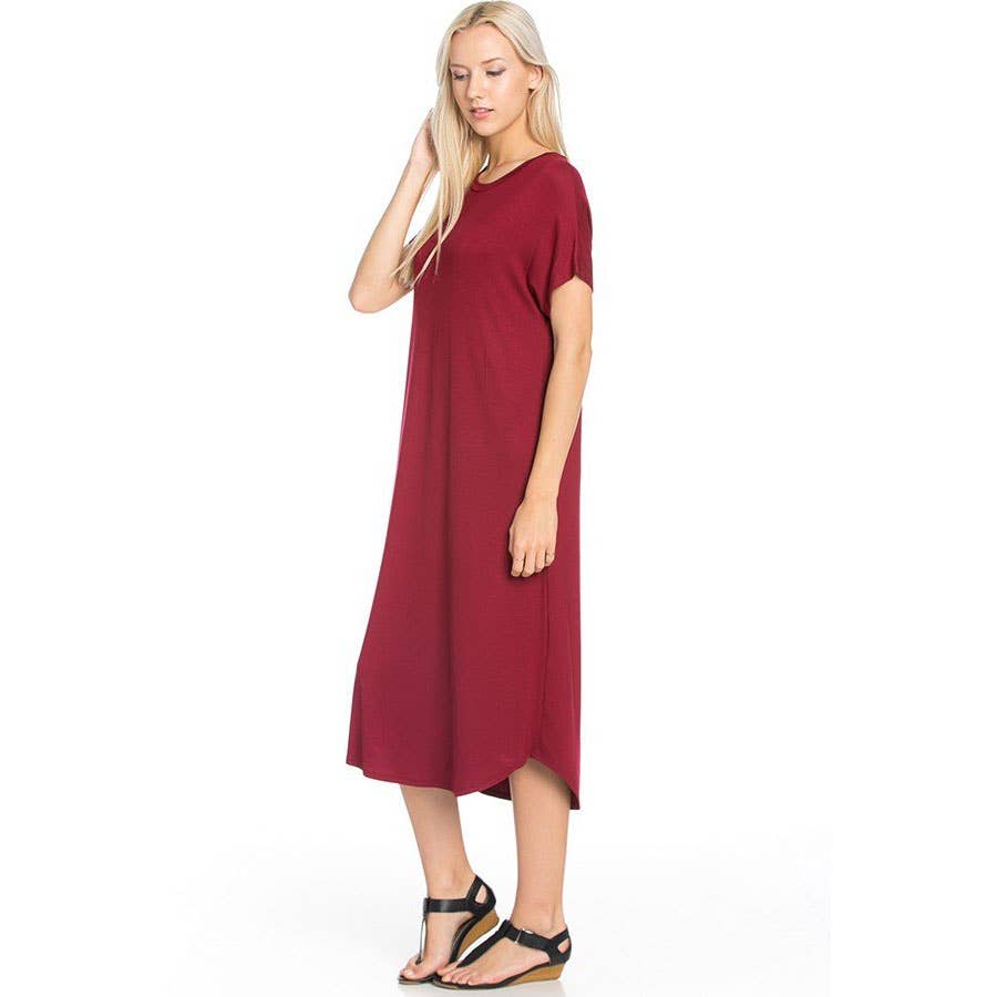 Azules Clothing - Wholesale Dress - Women's - ADM-8252RS Loose fit Crew Neck Hem Midi Dress51