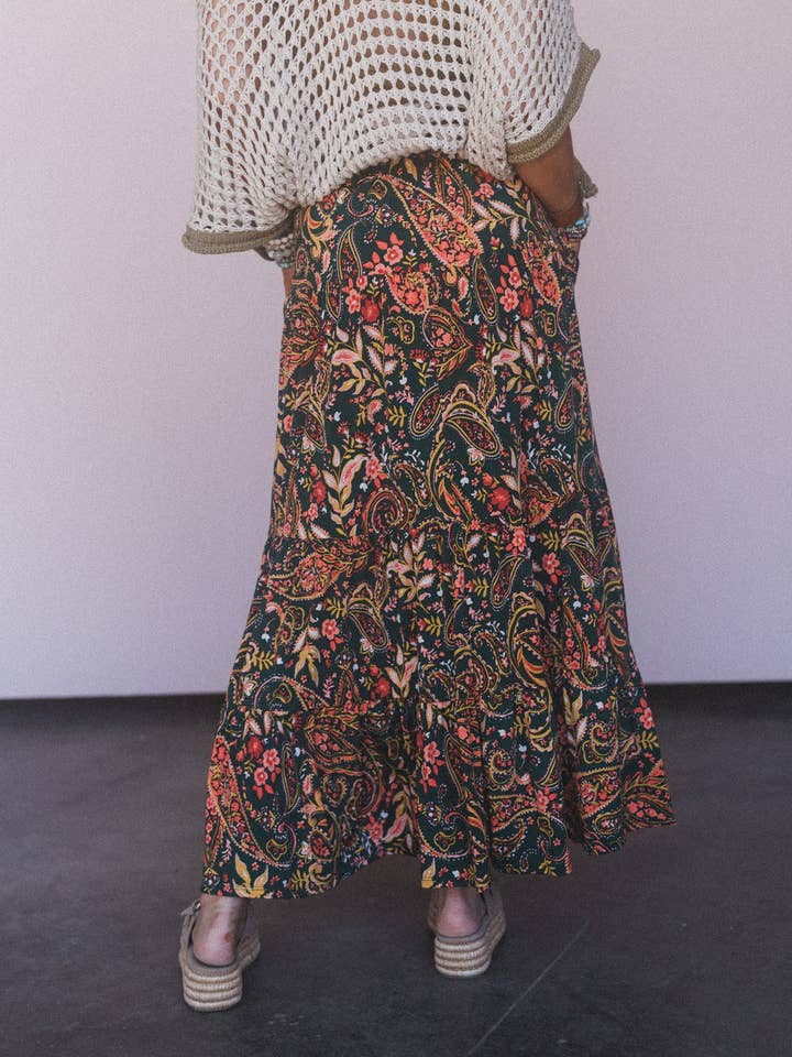 Happy Tiers Maxi Skirt - Coral Multi for wholesale on Faire