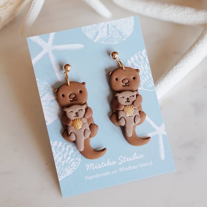 Otter Earrings | Beach Earrings Polymer Clay Earrings otter for wholesale by Mistika Studio