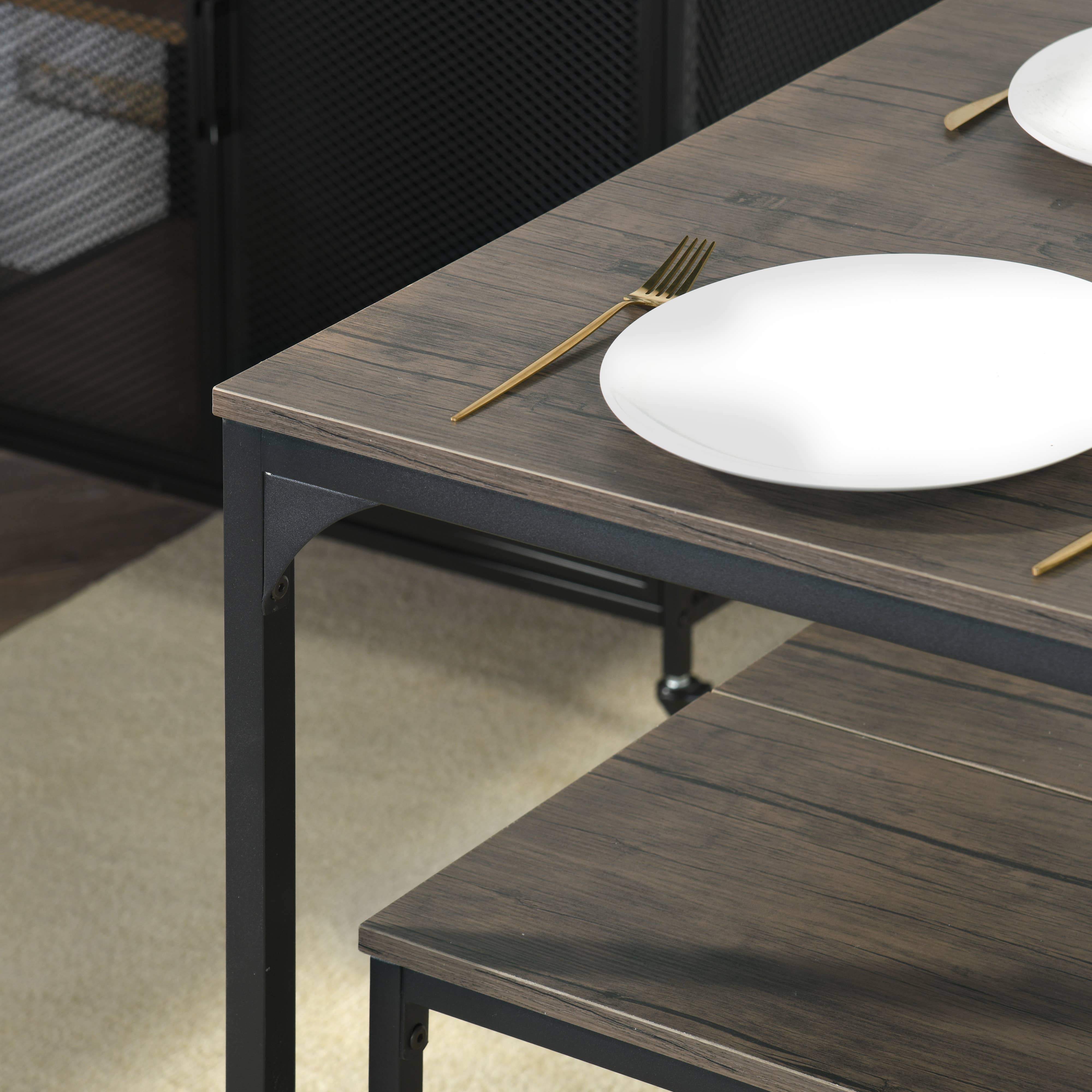 39F Inc. - Wholesale Patio Set - Industrial Dining Table Set with Benches – Wood & Metal5