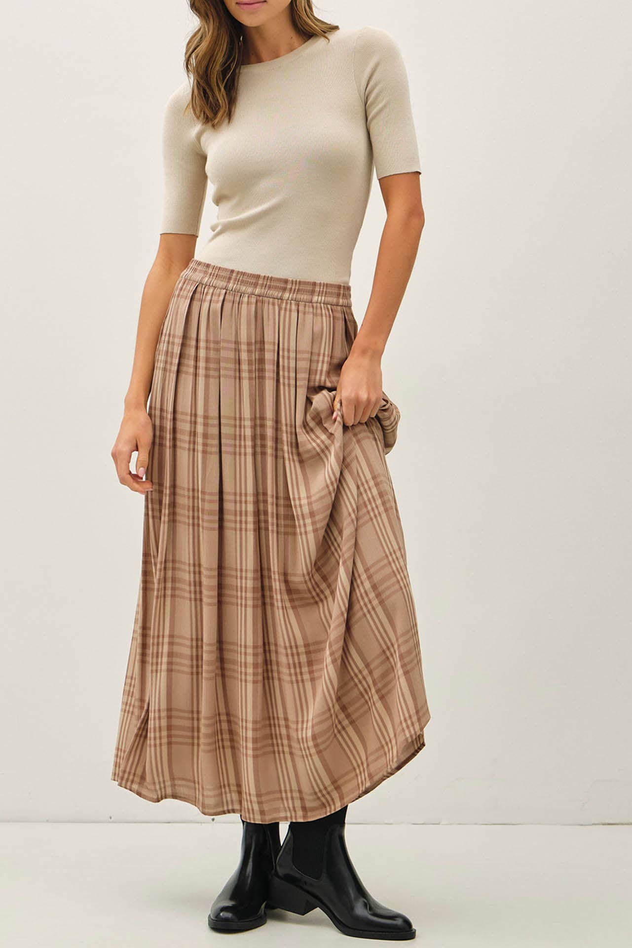 Be Cool - Wholesale Skirt - Women's - PLAID PRINTED PLEATS MIDI SKIRT 4