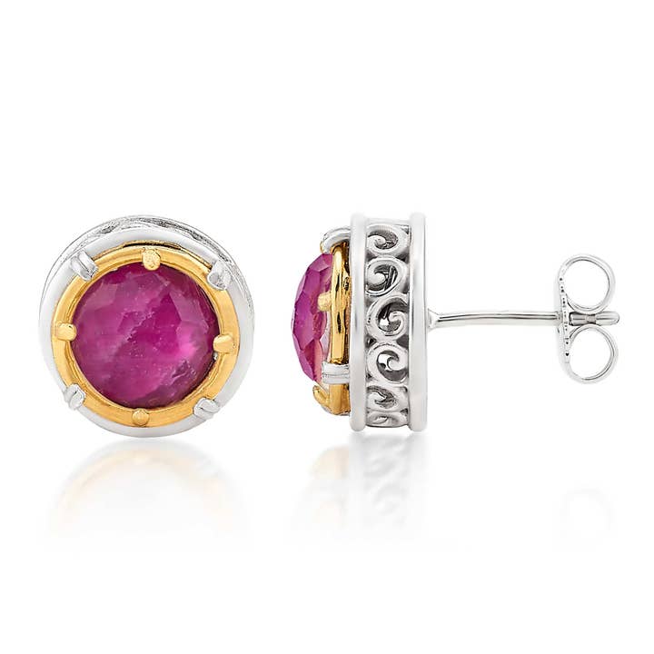 Round Ruby Doublet Stud Earrings for wholesale by Anatoli Jewelry