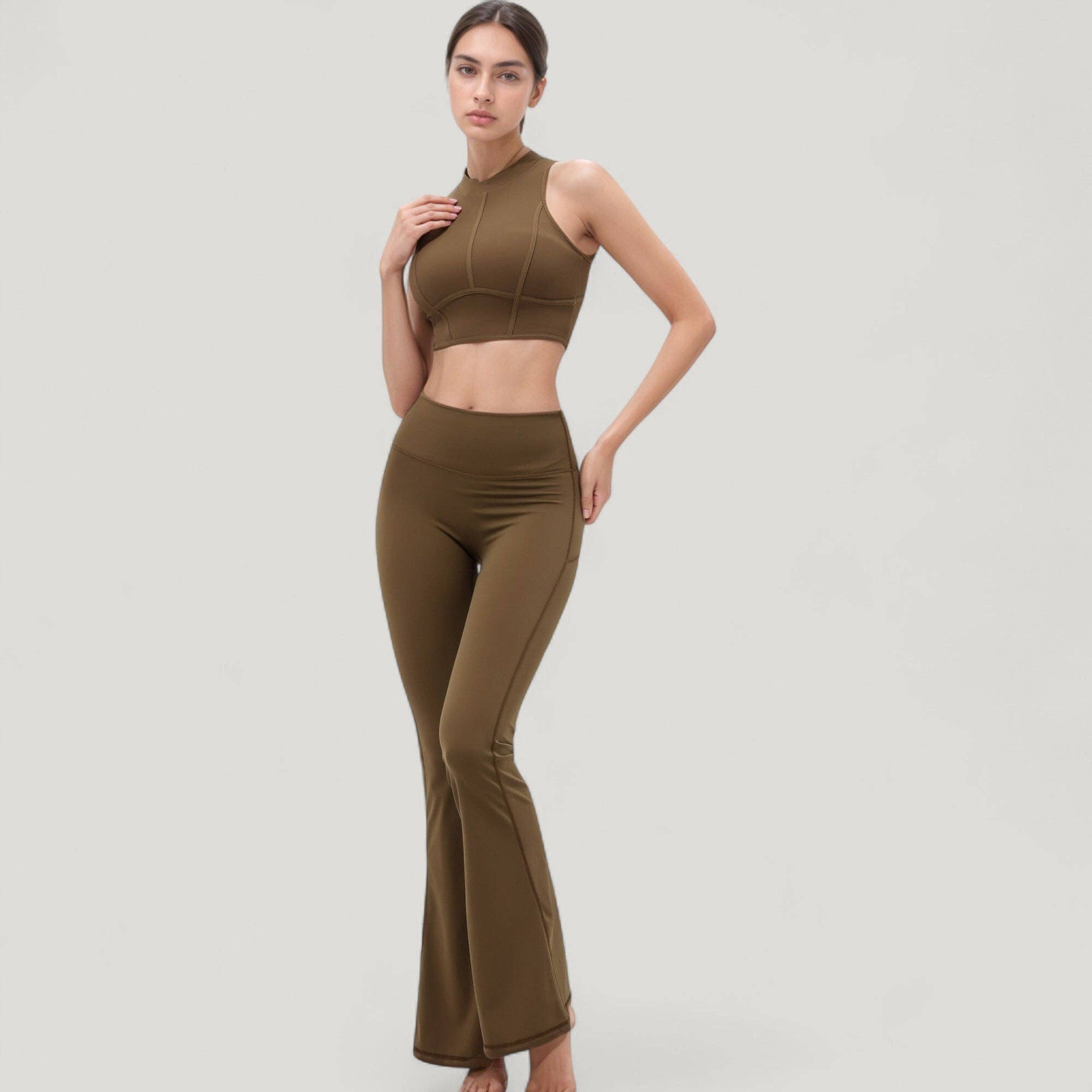 Active by Anna-Kaci - Wholesale Athletic Pants - Women's - High Waist Flare Yoga Pants with Seam Detailing10