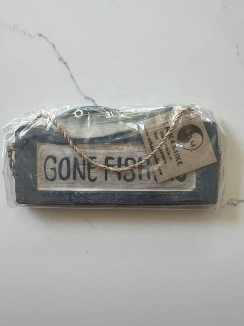 Erik & Mike - Wholesale Ornament - Gone Fishing Sign Christmas Ornament Nautical carved wood1