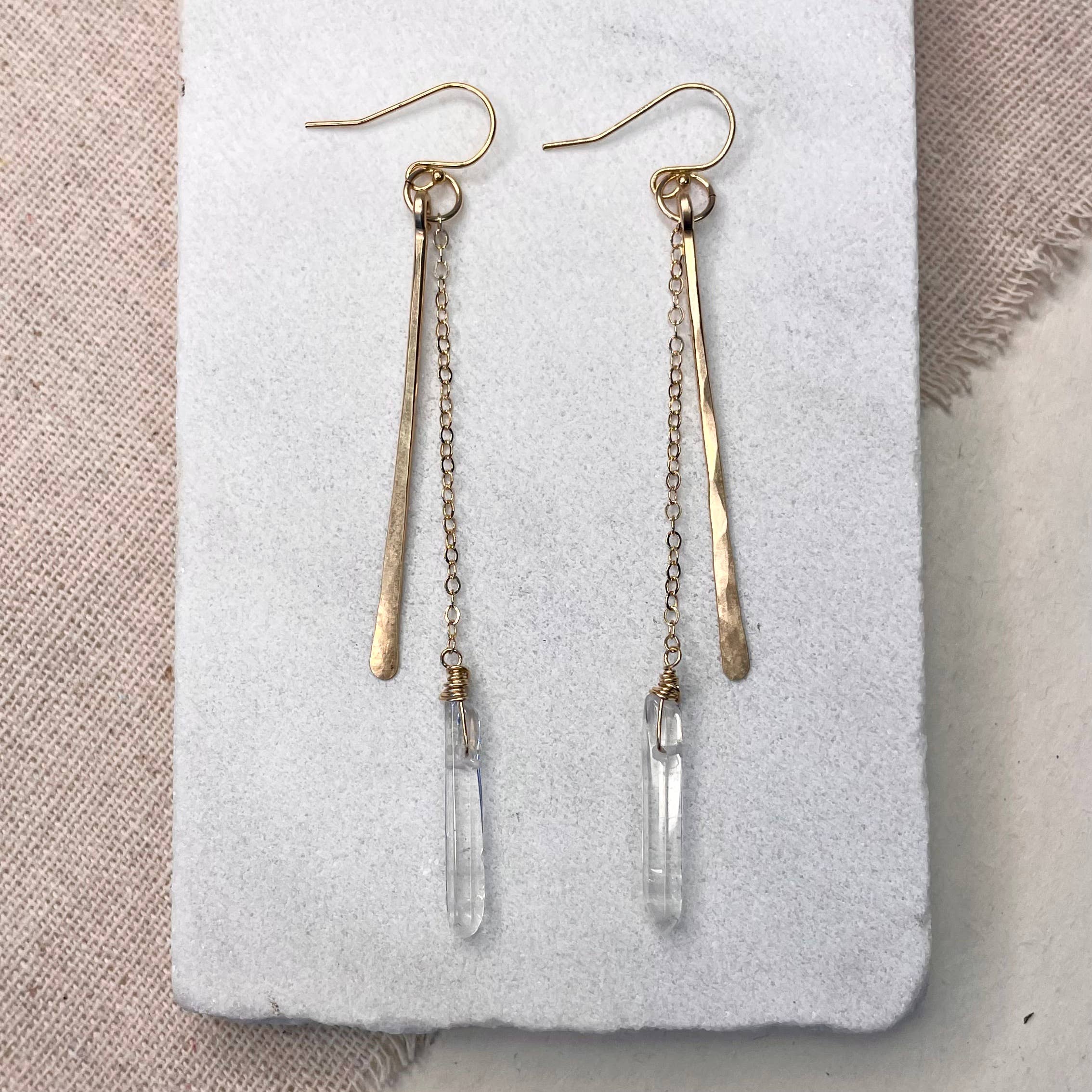 Elysium Jewelry - Wholesale Dangle Earrings - Hammered Stick and Quartz Earrings1