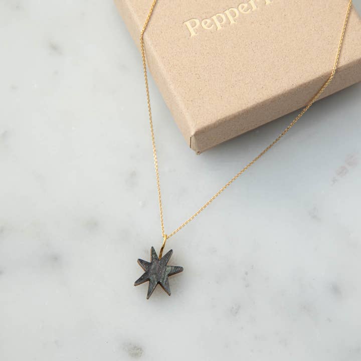 Pepper You - Wholesale Pendant/Charm Necklace - Hand Drawn Star Gold Necklace in Lilac Marble2