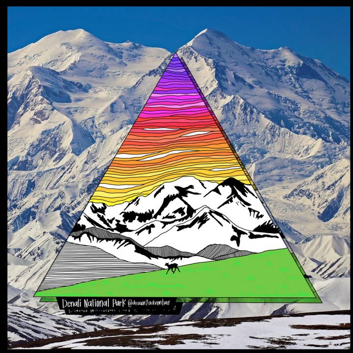 Denali National Park, Mount Denali, Alaska: Sticker for wholesale by Drawn2adventure