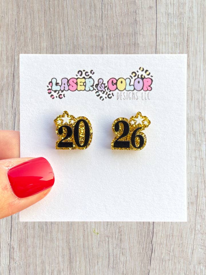 2026 Earrings, New Years Earrings for wholesale by Laser & Color Designs LLC