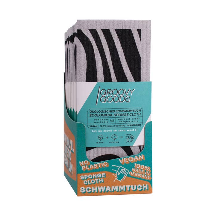 Ecological sponge cloth, zebra (grey) design for wholesale by Groovy Goods