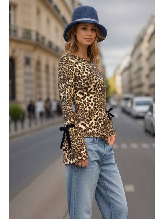 LEOPARD JANE BELL SLEEVE TOP (LEOPARD)-VT3387 for wholesale on Faire