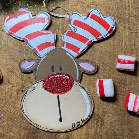 Pink Fish Studios, LLC. - Wholesale Ornament - Striped reindeer ornament hand painted personalizable