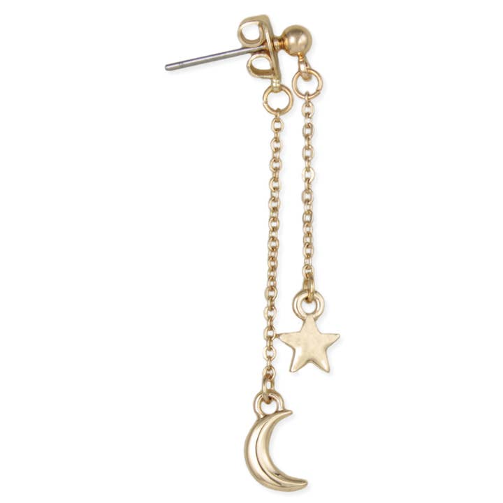 Natfald Guld Måne Stjerne Foran Bagved Lineære Øreringe for engroshandel hos ZAD