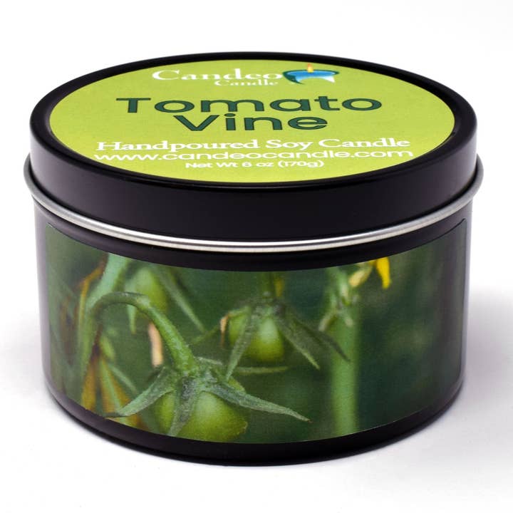 Tomato Vine, 6oz Soy Candle Tin for wholesale by Candeo Candle