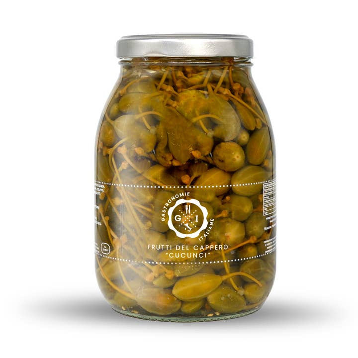 Gastronomie Italiane - Wholesale Pickled Vegetables - Cucunci: Caper Fruits with Stems 1062 ml