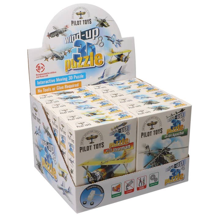 Pilot Toys – wholesale Pussel - Barn – 12 flygplan Wind-Up 3D-pussel med displaybox
