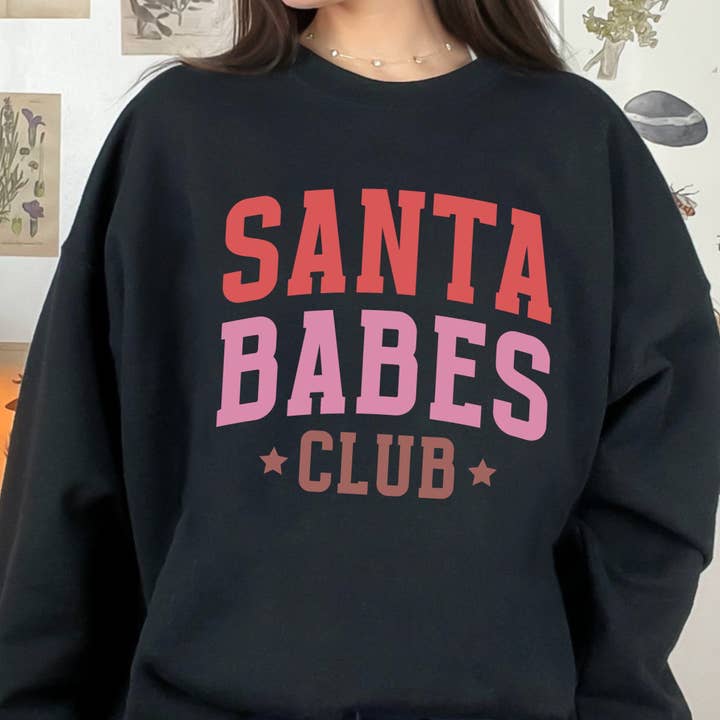Sudadera Santa Babes Club Christmas, unisex, mezcla pesada, cuello redondo para venta al por mayor de with love, aj.