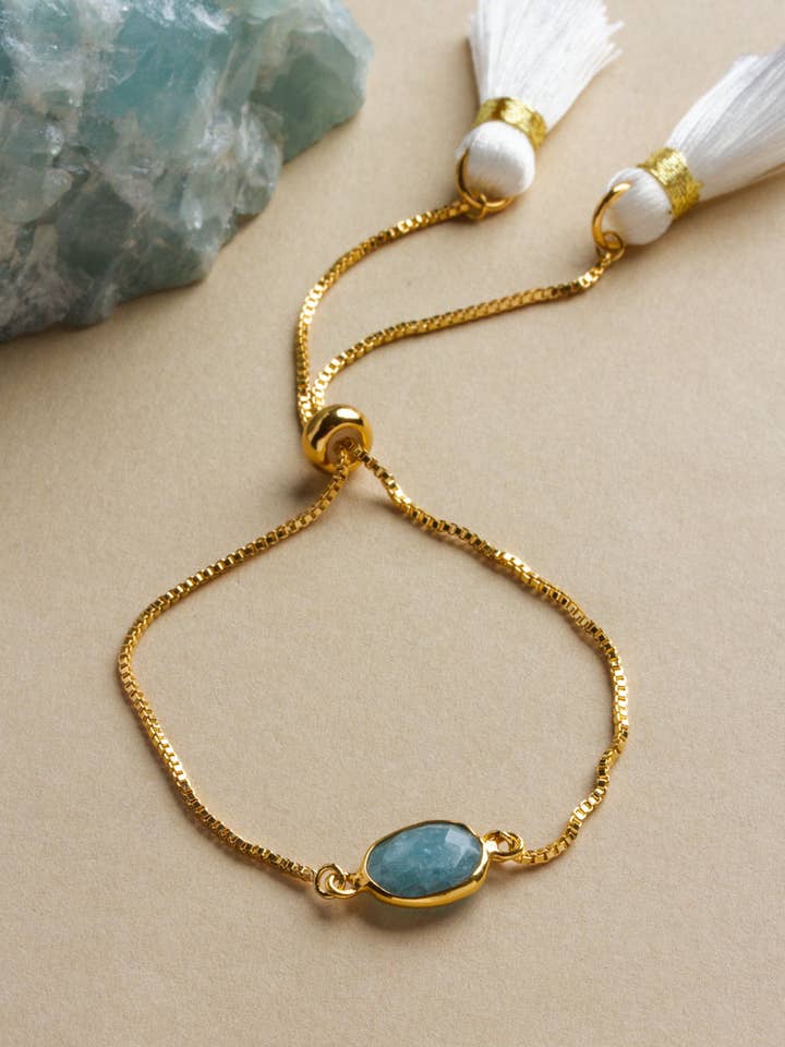 Bracelet ajustable On the Fringe - Aquamarine pour la vente par Luna Norte