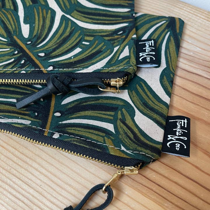 PACIFIC ZIPPER POUCH IN MONSTERA for wholesale by Frankie & Coco PDX