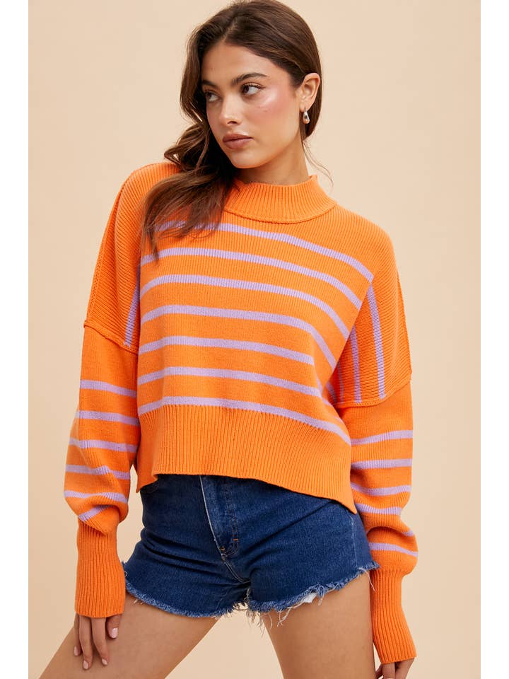 In Loom - Vente Pull en maille – femme - Pull rayé court à col montant12