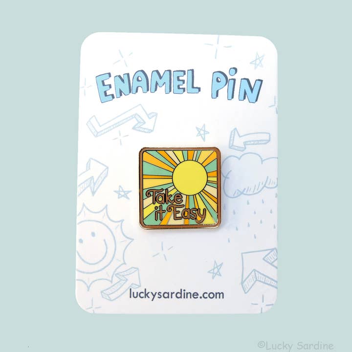 Lucky Sardine - Wholesale Lapel Pin/Button - Take It Easy Sunshine, Retro 70s & 80s, Vintage Enamel Pin