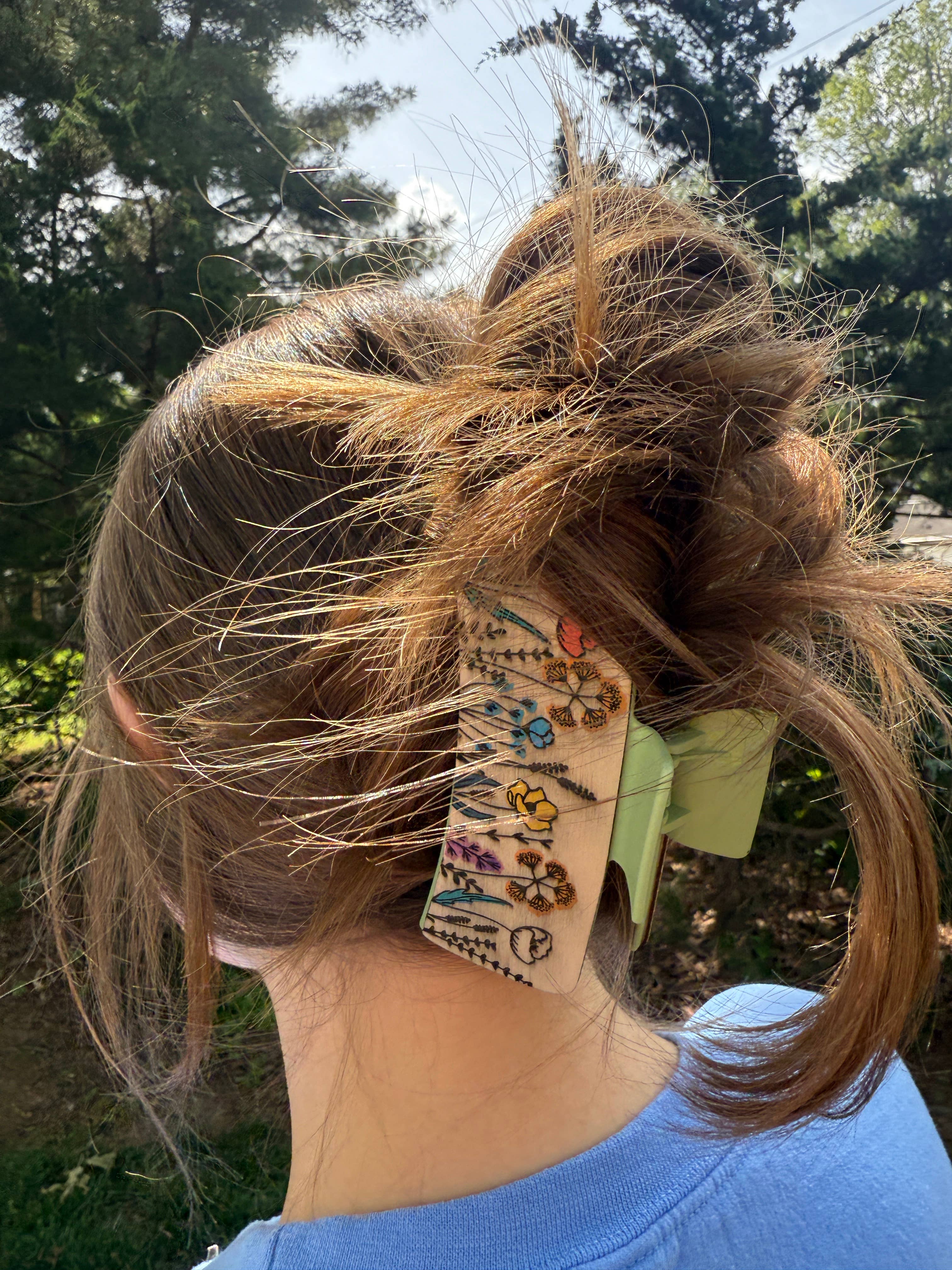 National Parks and Beyond - Wholesale Hair Clip - Women's - Flower Garden Wooden Claw Hair Clips in 2”, 4”, 5 inch10