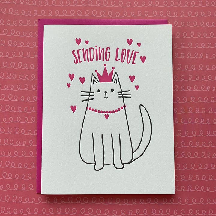 Sending Love Cat - boekdrukkaarten voor wholesale door Lucky Bee Press