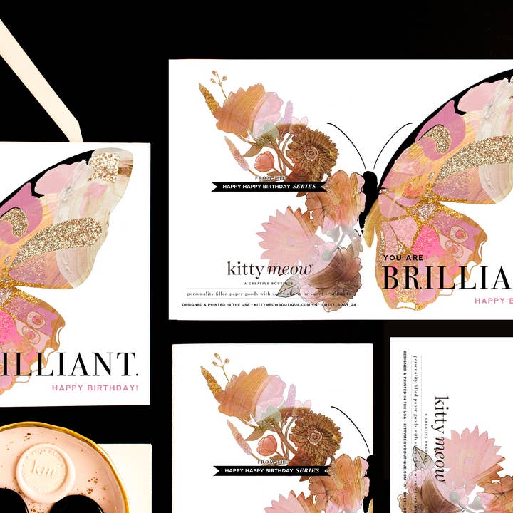 Kitty Meow Boutique - Wholesale Birthday Card - Brilliant Butterfly, Stylish Happy Birthday Greeting Card4