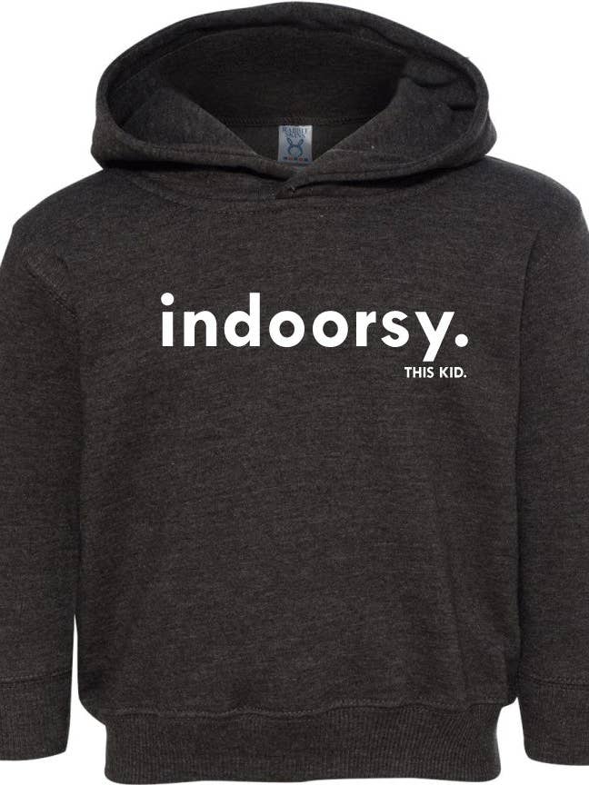 THIS KID SUPPLY CO. - Indoors Hoodie - White on Black (Toddler & Youth sizes) for wholesale by This Kid Clothing Co.
