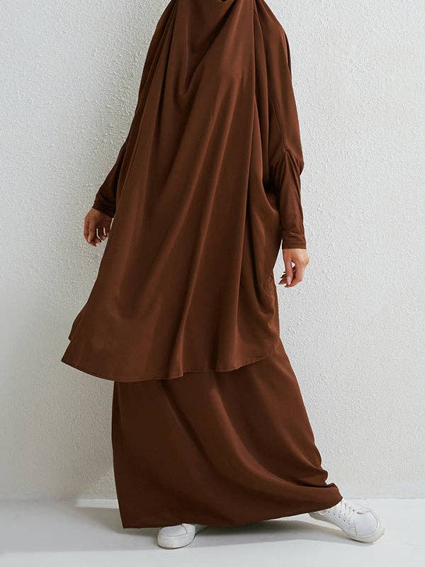 Sheer Trend - Wholesale Top & Skirt Set - Women's - Batwing Sleeves Long Sleeves Muslim Solid Color High Neck Shirts Top + Skirts Bottom Two Pieces Set12