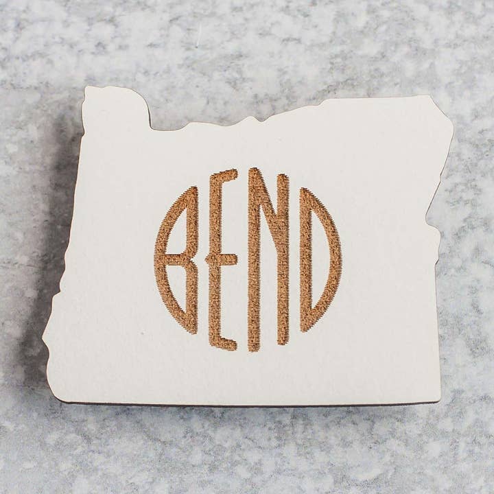 Bend, Oregon Magnet (White, 2.25") for wholesale by LeeMo Designs