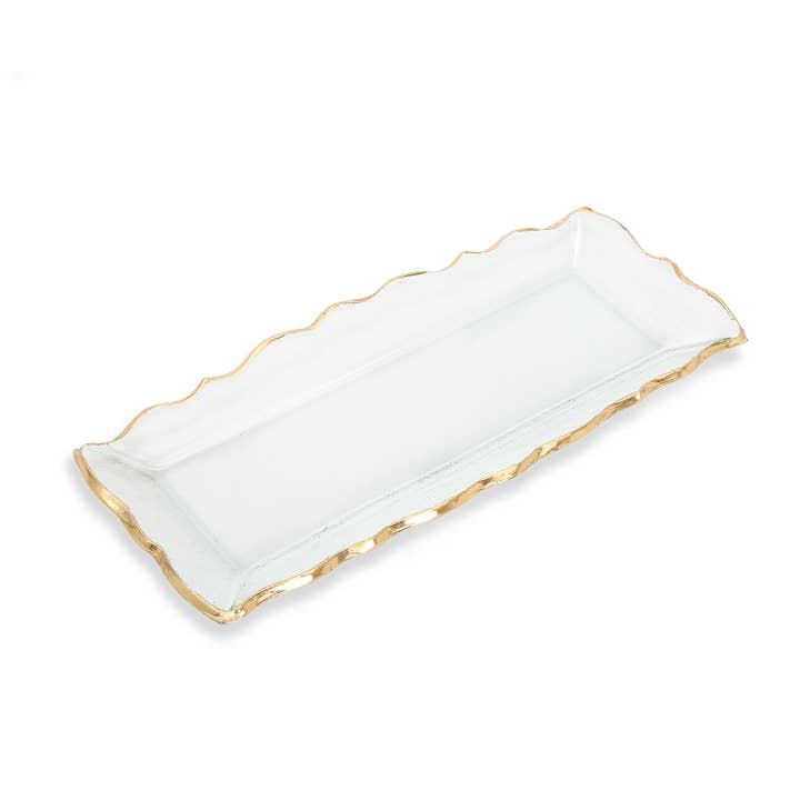 CLASSIC TOUCH DECOR INC. - Wholesale Decorative Tray - Glass Oblong Tray with Gold Edge - GT21391