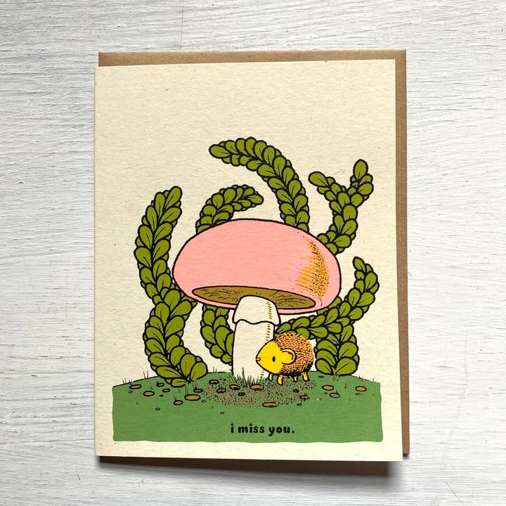 I Miss You Hedgehog Mushroom Card for wholesale by everyday balloons print shop
