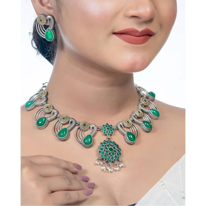 Oxidized Pearl Stone Choker Necklace Set for Women for wholesale by Vastrabhushan