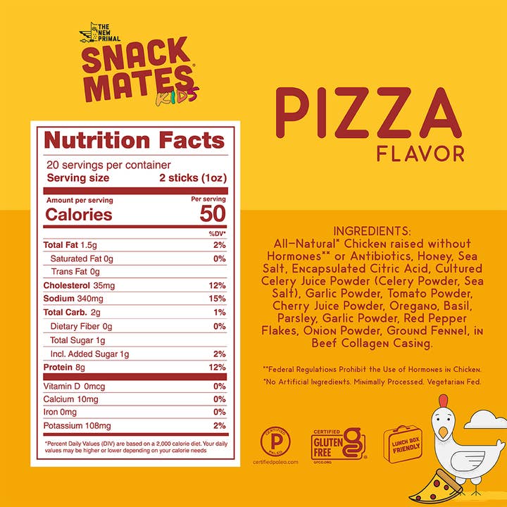 New Primal - Wholesale Jerky - Snack Mates Chicken Pizza Mini Meat Sticks (5ct.)1