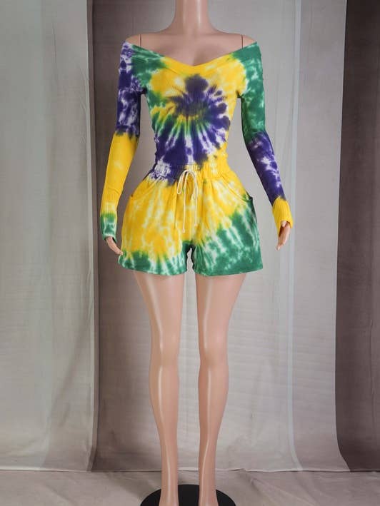 MACACÃO DE MANGA COMPRIDA TIE DYE MARDI GRAS por atacado de New Trend On