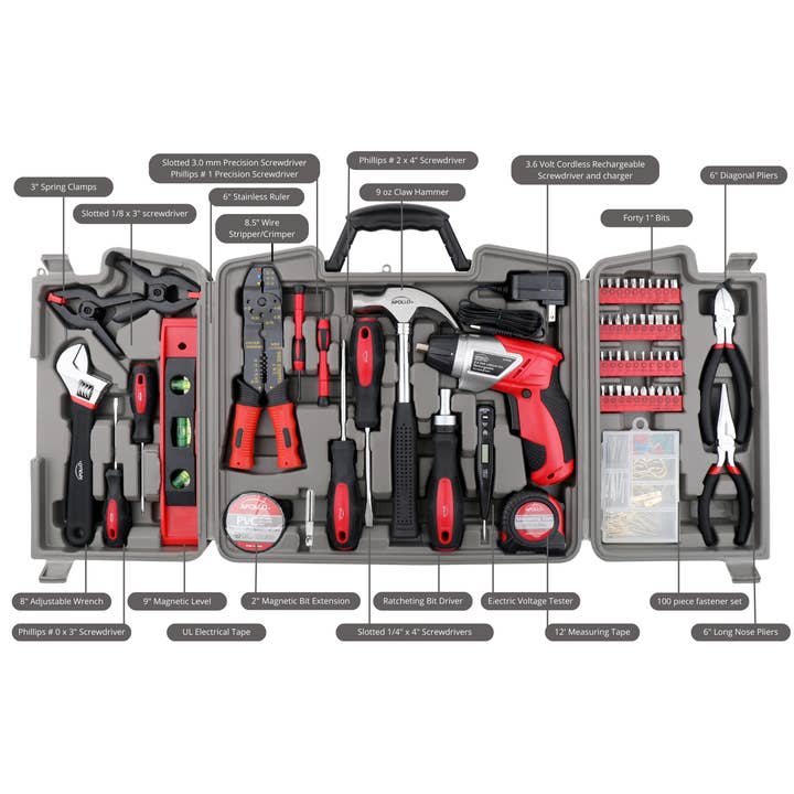 Apollo Tools - Wholesale Handy Tool - 161 Pc Household Tool Kit w 3.6v Li-ion Cordless Screwdriver1