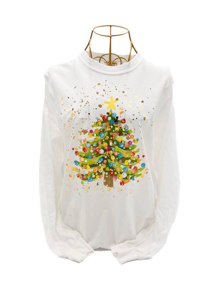 Rachel Brooks Design, LLC - Wholesale Shirt - Women's - Gold Foil Splatter Tree Long Sleeve Shirt - 7030
