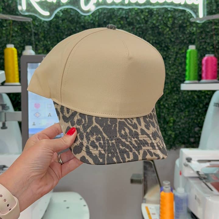 Rain Embroidery - Wholesale Trucker Hat - Women's - Leopard Bill Trucker Hat (light tone)