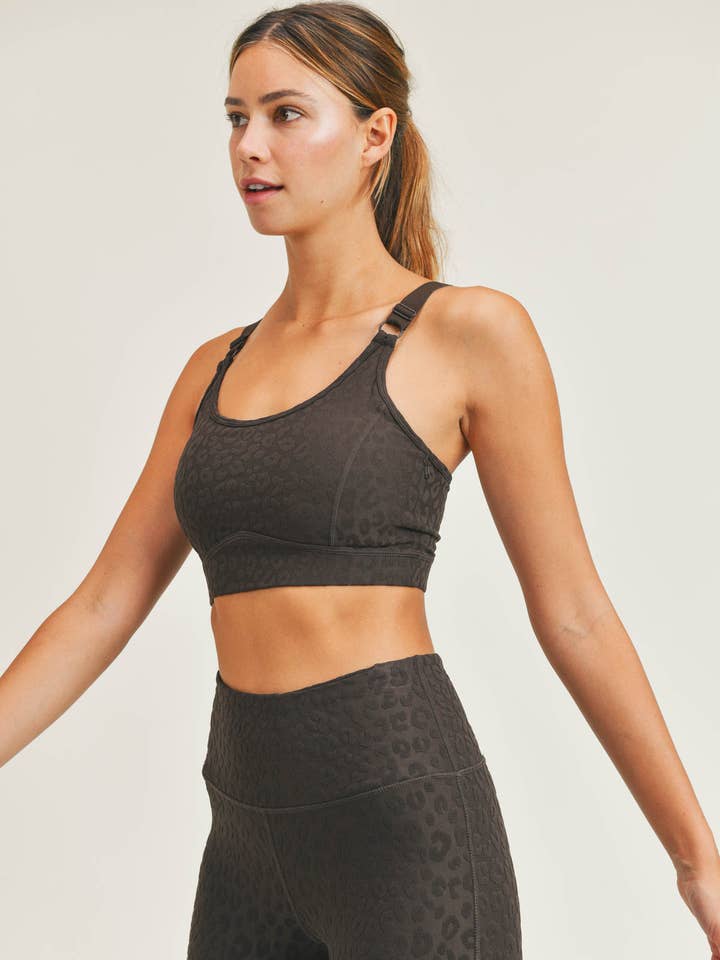 Mono B - Wholesale Sports Bra - Women's - Leopard Jacquard TACTEL® Peekaboo Back Sports Bra