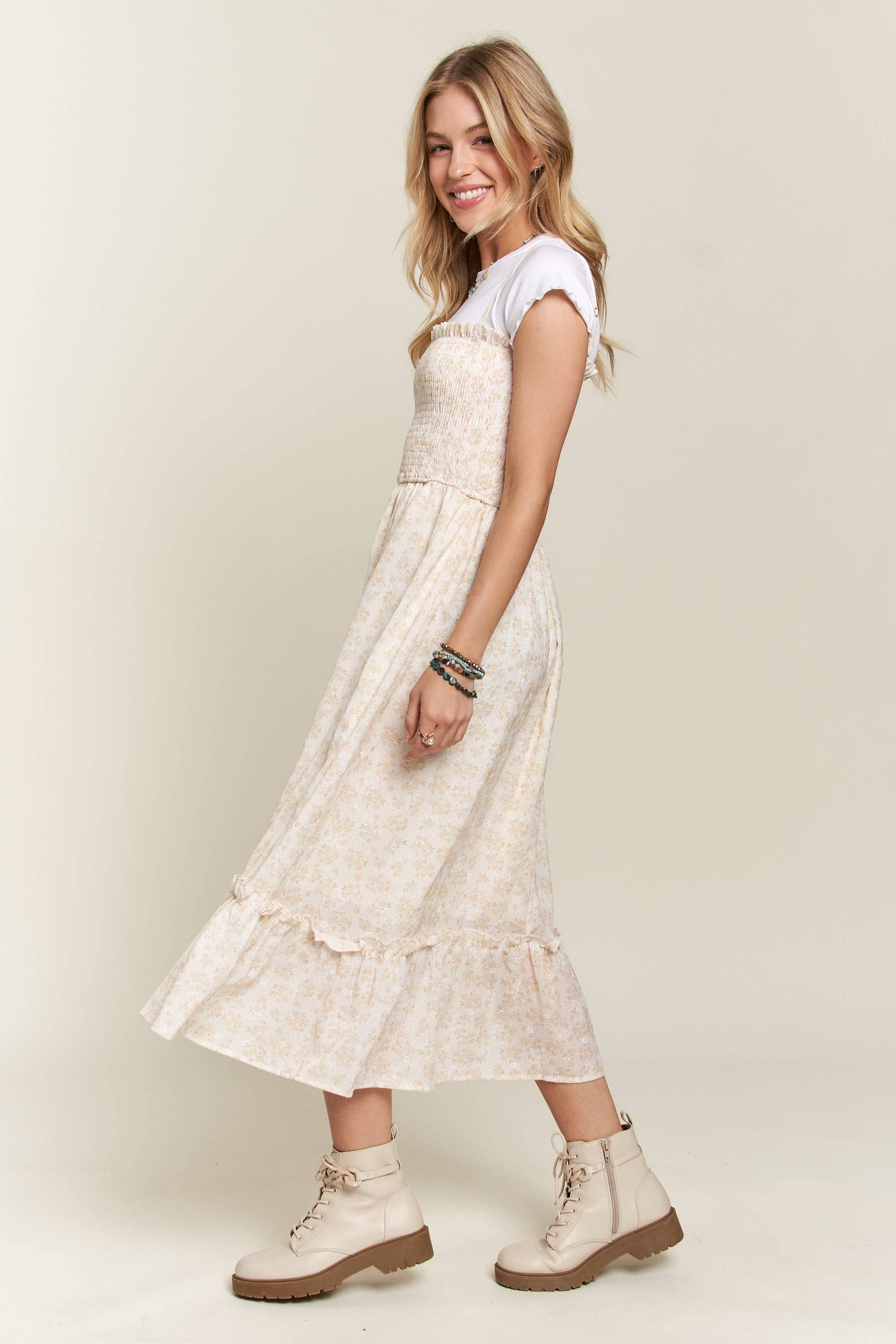 ADORA LA - Wholesale Dress - Women's - CED3621 - RUFFLE FLORAL MIDI DRESS12