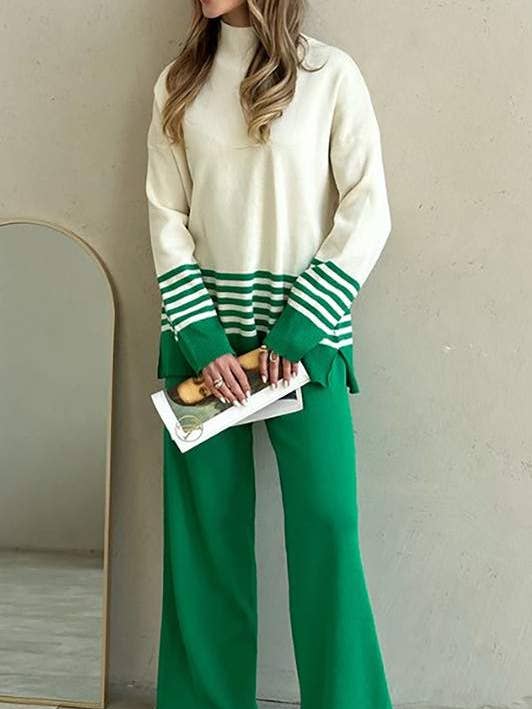 ensemble pull et pantalon à col roulé à rayures pour la vente par Flarix