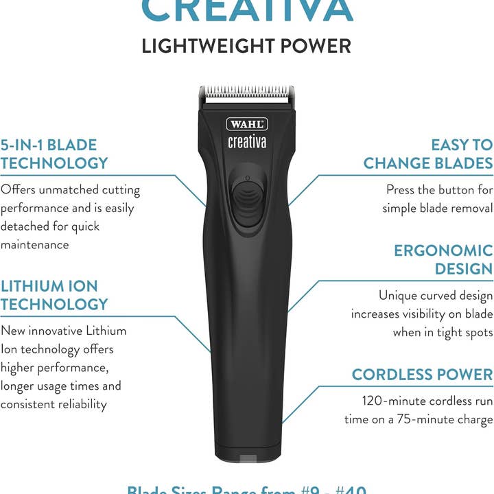 Alpine – wholesale Pet grooming tool – Dog – Wahl Professional Animal Creativa Cordless Dog, Cat, Pet, and Horse Clipper with 5-in-1 Adjustable Blade - Black1