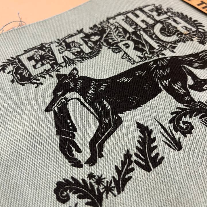 Critter Butts - Wholesale Patch - Eat The Rich Patch - Screen print on thrifted denim2